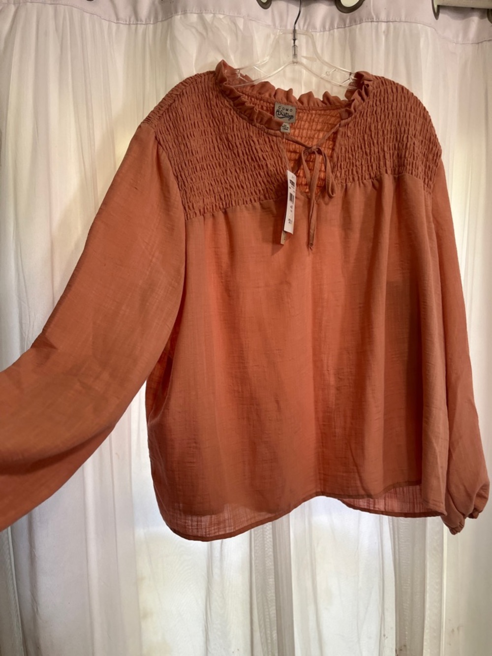 Como pink Smocked Yoke Peasant Blouse cottage core size 2xlarge feminine long